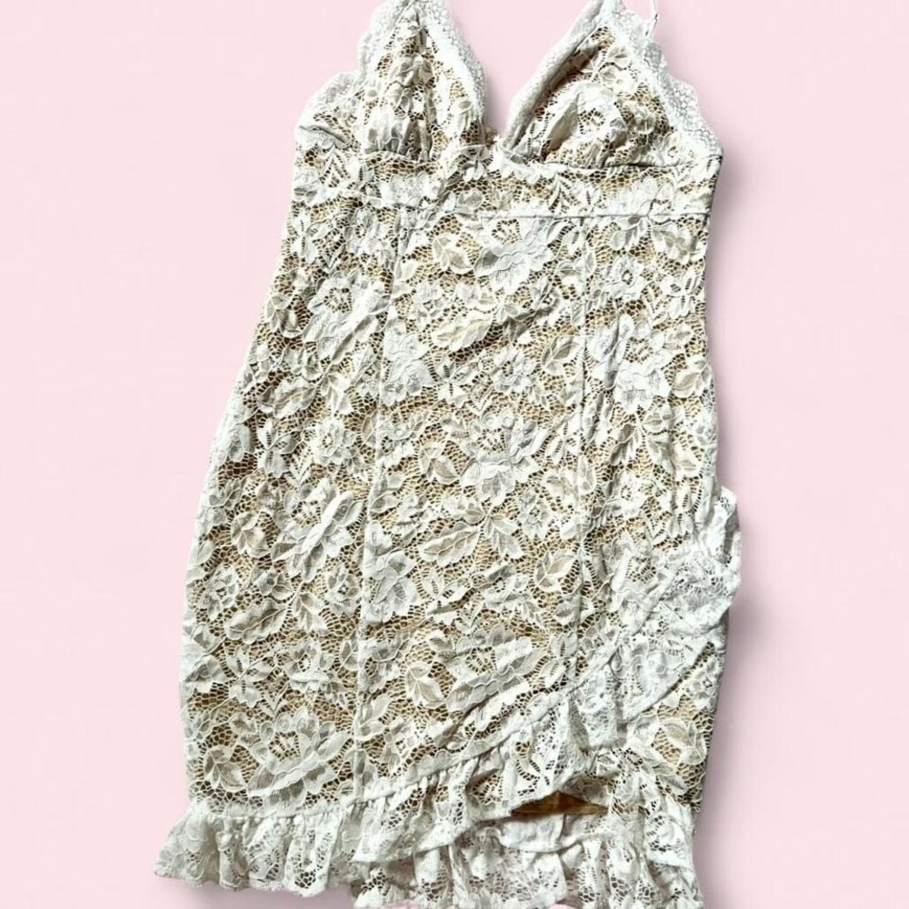 White Lace Overlay Coquette Twee Feminine Angel Bridal Romantic Mini Dress